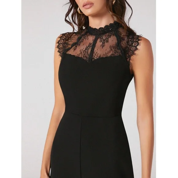 Black Lace Detail Tapered Leg Jumpsuit Sleeveless - Picture 5 of 7
